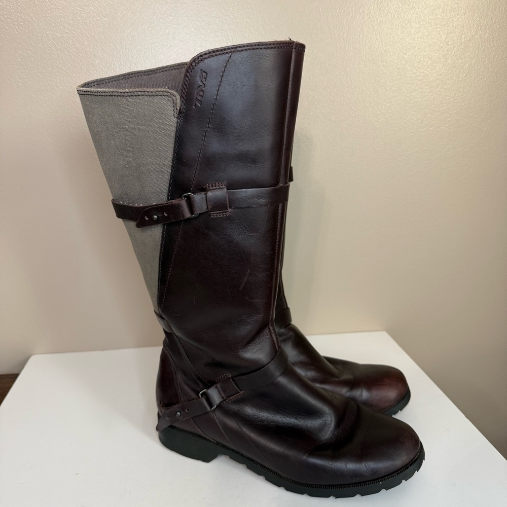 TEVA DE LA VINA Waterproof Brown Mahogany Leather Riding Boots Tall Women’s 8